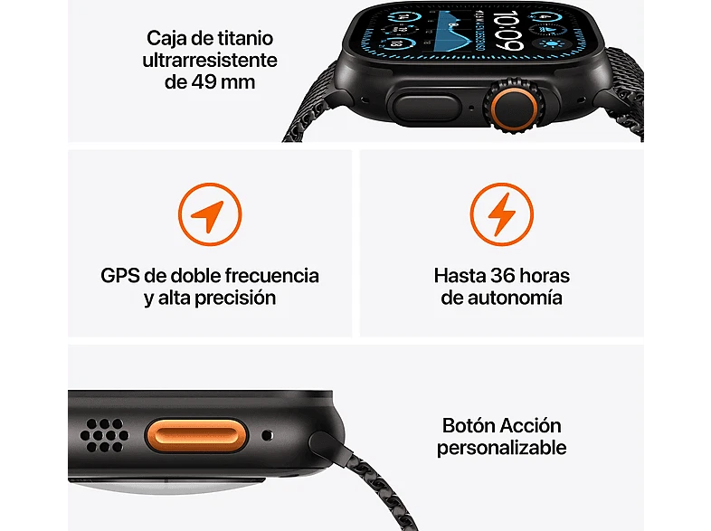 Apple Watch Ultra 2 , GPS+Cellular, 49 mm,Titanio Negro, +GARANTÍA - Imagen 3 de 4