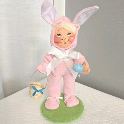 Annalee Child In Bunny Suit Easter Figurine Felt W Basket Eggs ~9'' Spring