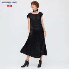 Uniqlo Ines De La Fressange Black Satin Twist Pleated Midi Dress S Whimsigoth
