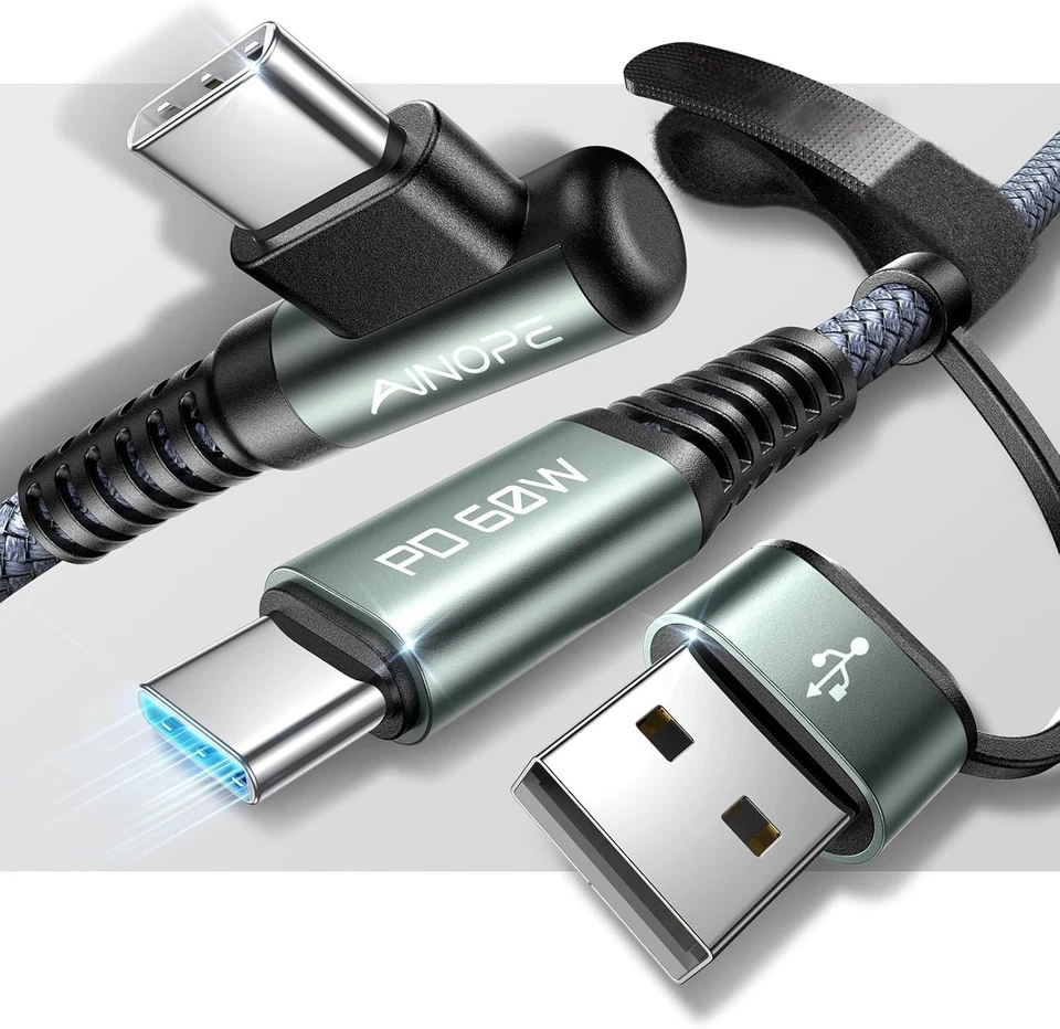 AINOPE 2Pack 60W USB C Cable Right Angle Fast Charger for iPhone 17 16 Pro Max - Image 3 of 4