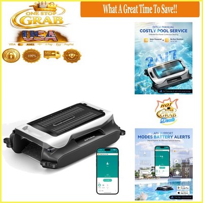 Solar Powered Pool Skimmer Robot App Control Automatic Surface Cleaner White
