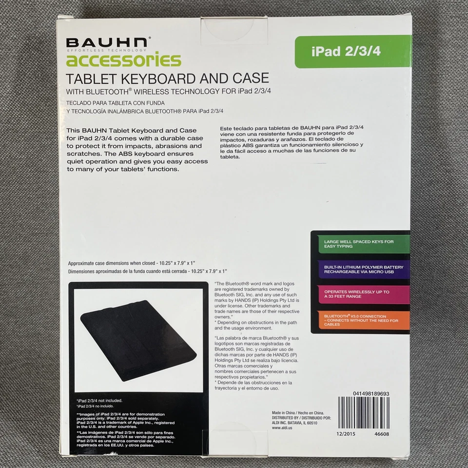 BAUHN Tablet Keyboard & Case For iPad 2/3/4 Bluetooth Wireless NEW IN BOX - Image 2 of 2