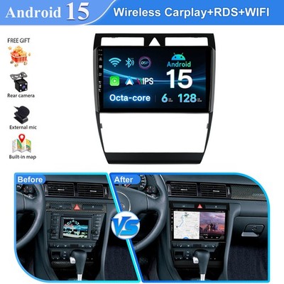 6+128GB Carplay Autoradio Android 15 Für Audi A6 C5 S6 1997-2004 GPS NAVI SWC BT