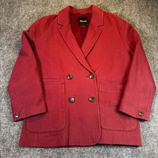 Madewell Blazer Women Medium Dark Red Double Breasted Cotton Textured Jacket