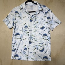 IZOD Saltwater Polo Shirt Small Fishing Fish Print Performance Mens