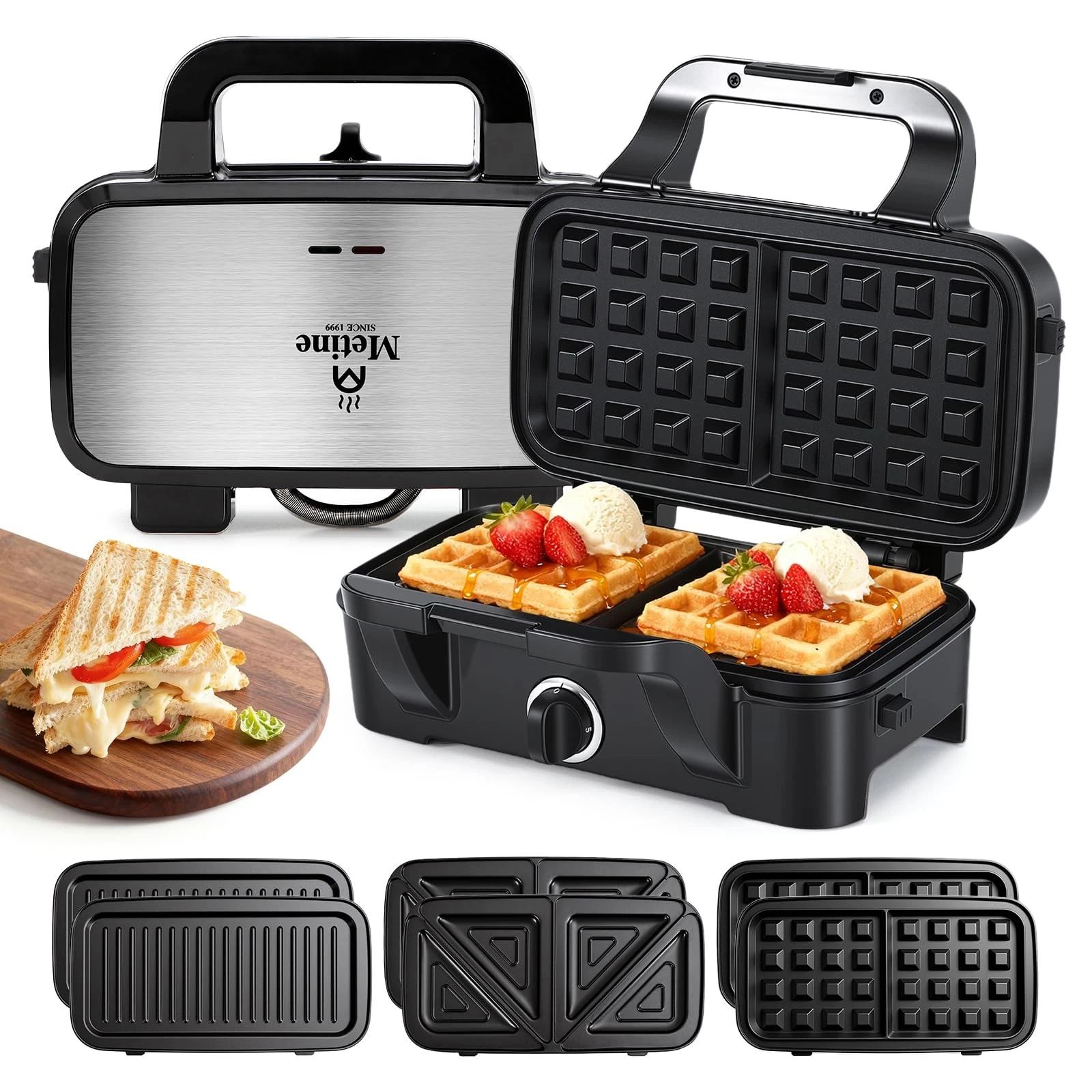 Waffle Maker with Removable Plates, 3-in-1 Sandwich maker and waffle and panc...