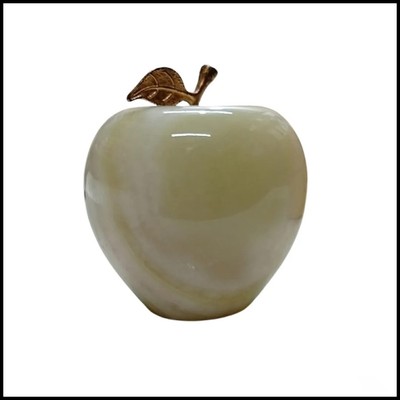 Eleganter Onyx Stein Apfel Dekor mit goldenem Blatt Größe: 7 cm