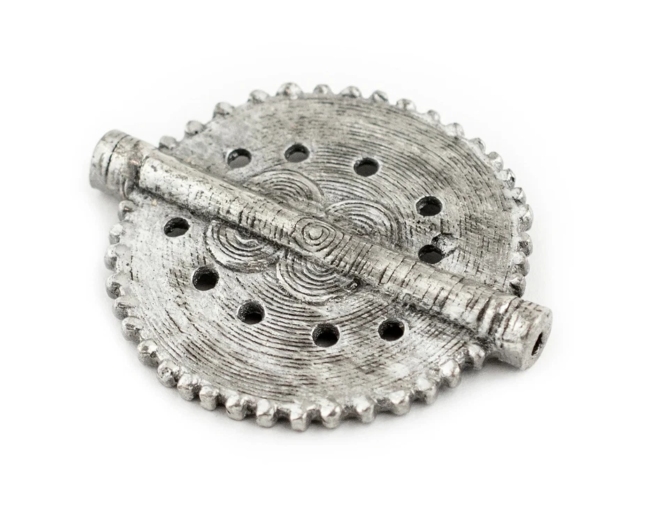 Silver Sun Dotted Baule Pendant Bead 55x45mm Ivory Coast African Flat Large Hole - Image 3 of 4