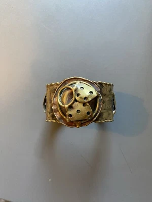 Bracelet manchette laiton cuivre vintage brutaliste soudure ajustable abstrait - Photo 1/4