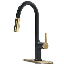 Kitchen Faucets, Black and Gold Kitchen Faucet with Pull Down Sprayer, High A...
