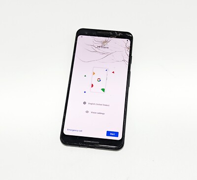Google Pixel 3 Black 64GB 4GB RAM G013A Cell Phone Smartphone BROKEN ***FRP***