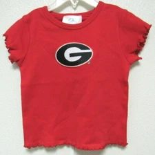 NCAA Georgia Bulldogs Circle G Logo Red Girls Ruffle T-Shirt #186 Two Feet Ahead