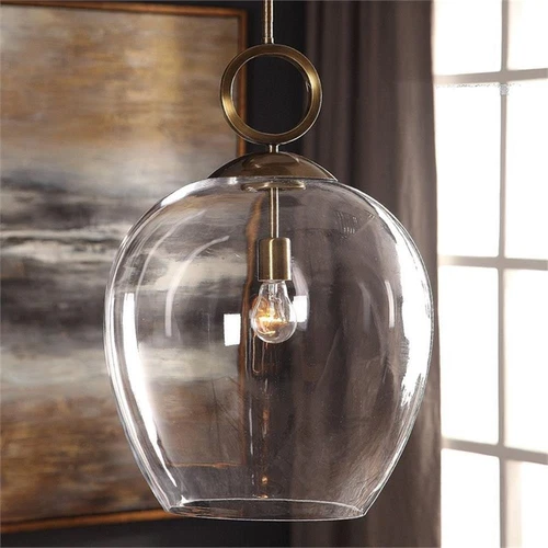 Uttermost Calix Coastal Steel and Glass Pendant Light in Aged Brass/Clear - Picture 2 of 6