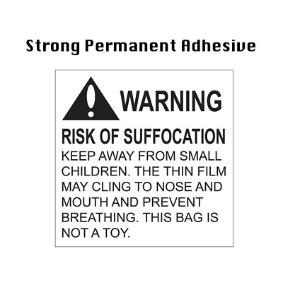 500 Pcs Warning Risk of Suffocation  Keep Away from Small Children  Label (2x2'')