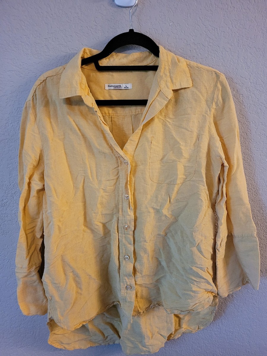 Cottonworld Linen Blend Yellow Button Long Sleeve Shirt