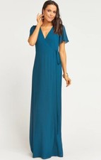 SHOW ME YOUR MUMU Bridal Peacock Teal “Noelle” Wrap Maxi Dress Sz S