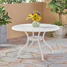 Simon Outdoor Aluminum Round Dining Table, White