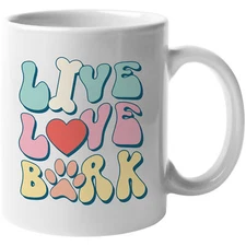 Coffee & Tea Mug, Live, Love, Bark with Bone, Heart & Dog Paw Art