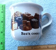 See's CANDIES White Ceramic Coffee Mug 10 ounces