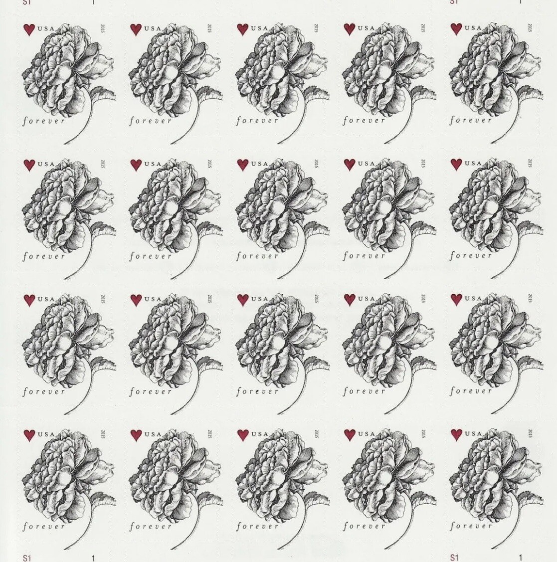 Sheet Of 20 Wedding Vintage Rose Forever Stamps New eBay