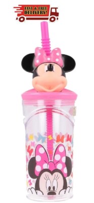 MINNIE MOUSE 3D Figur 360ML Trinkbecher Flasche & erweiterbarer Strohhalm