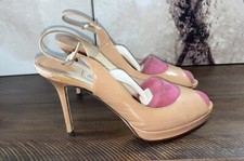 JIMMY CHOO BEIGE PATENT LEATHER PLATFORM SLINGBACK PUMPS Sz 39M MADE IN ITALY