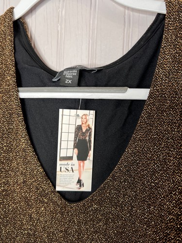Karen Kane Womens DRESS 2X Black Gold Sparkle V-Neck Designer Lined NEW $158 - Picture 9 of 15