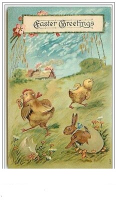 Prägekarte - Easter Greetings - Huhn, Küken und Hase - 4104
