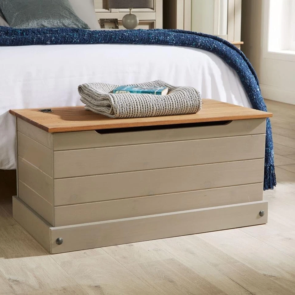 Corona Blanket Box Trunk Storage Chest Ottoman Pine Wood Grey Toy Chest Bedding - Image 2 of 4