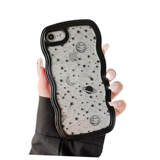 for Case 4.7 inch,Cute Curly Wave Frame Shape Case with iPhone SE/8/7 Black