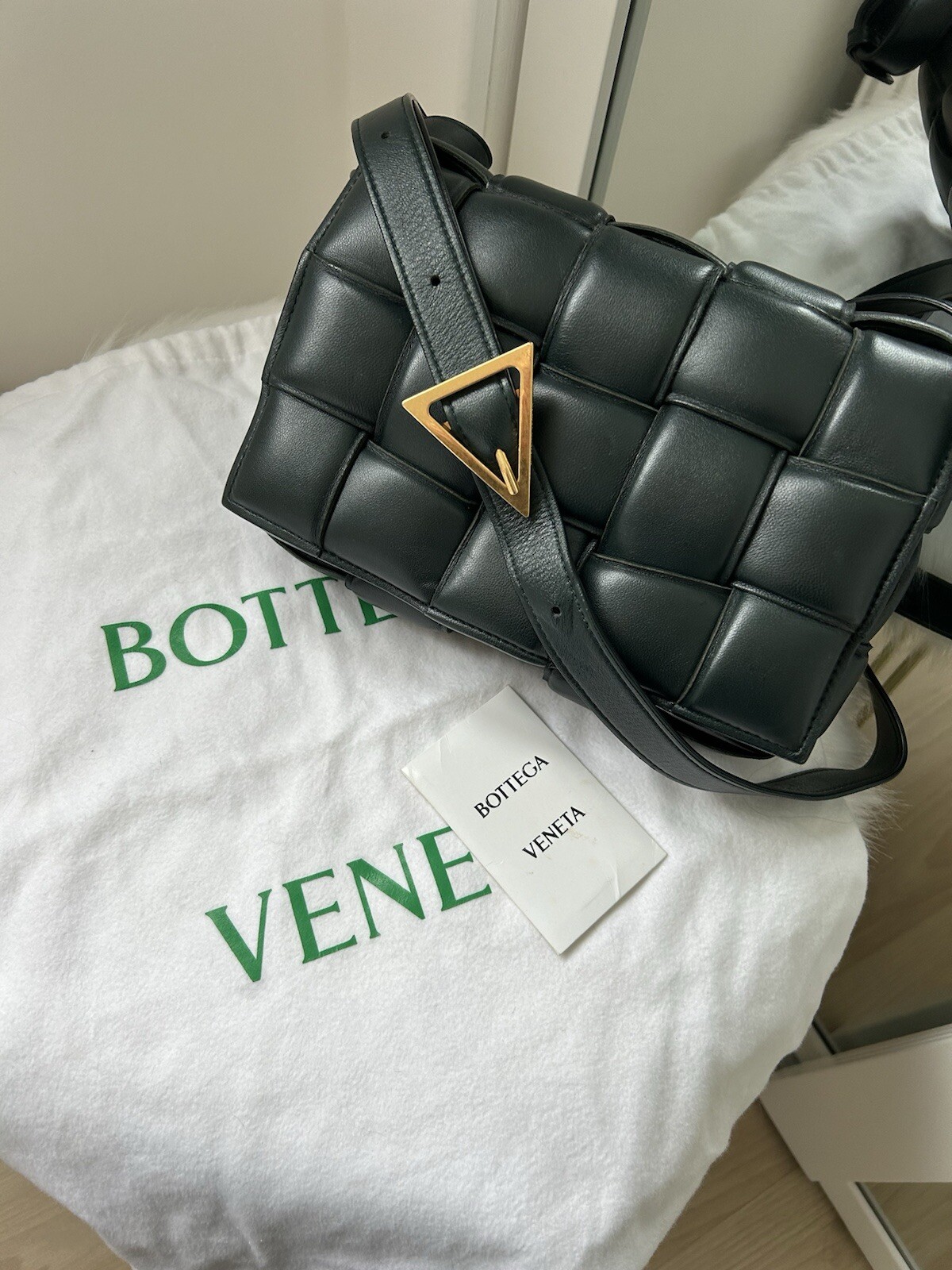 Bottega Veneta Padded Cassette Crossbody Dark Green Leather