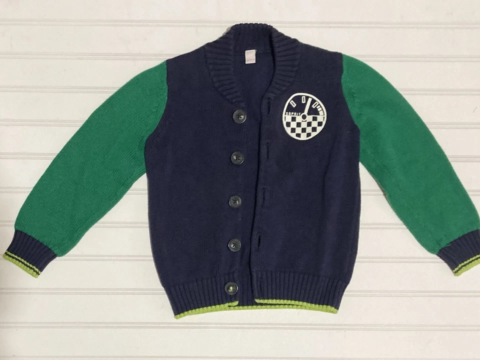 Cárdigan Suéter ESPRIT Niño Carrera Azul Verde Talla 4-5T 100% Algodón Botones Tejido Foto 3 de 4