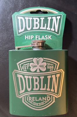 Dublin College 6Oz Stainless Steel Green Hip Flask With Oscar Wilde Quote New