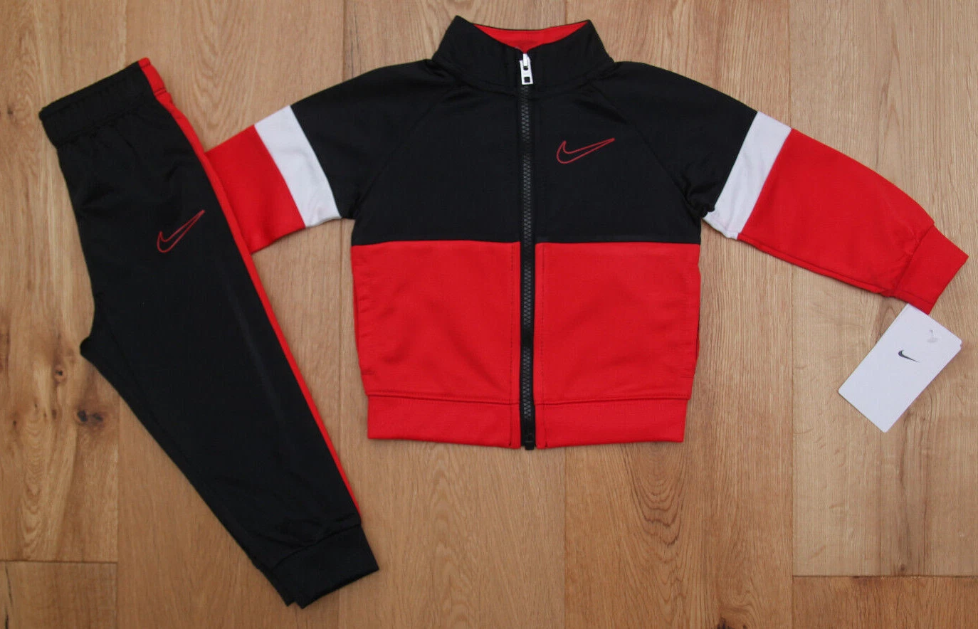 Nike Baby Boy 2 Piece Jogging Set ~ Tracksuit ~ Black, Red & White ~ 12M