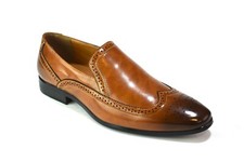 MENS BROGUES BROWN SHOES SLIP ON WEDDING DRESS ROUND TOE UK SIZES 6-11