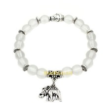 Natural Matte Clear Crystal Buddha Elephant Metal Pendant Bead Bracelet