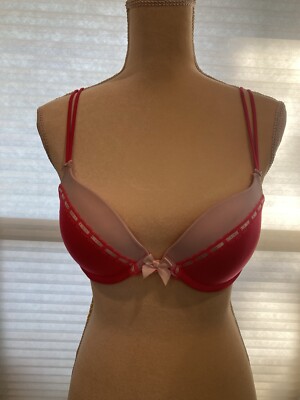 Victoria's Secret Very Sexy Push Up Bra 36B Two Tone Barbie Pink With Bows Lace