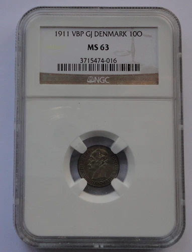 DENMARK  COIN 10 ORE 1911  NGC  MS 63