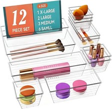 12 PCS Clear Plastic Drawer Organizer Set, 4 Sizes Makeup organizer, Vanity Orga