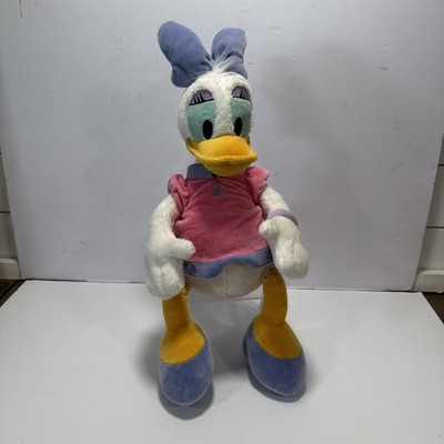 Disney Daisy Duck Plush Toy Stuffed Animal Pink Dress Blue Bow Large 18'' Tall