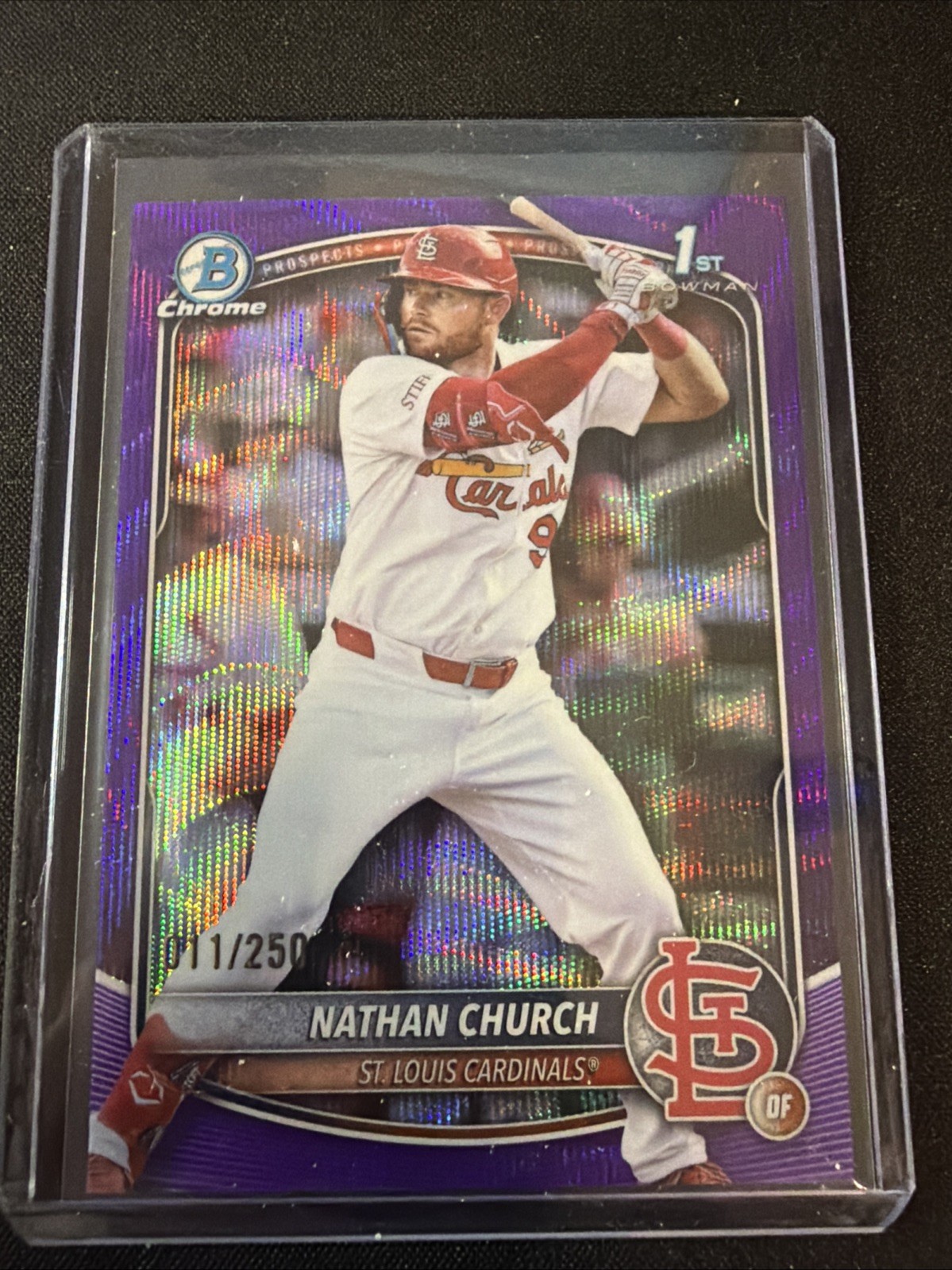 Nathan Church 2025 Bowman Chrome /250 Purple Wave Refractor 1st RC Cardinals