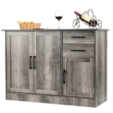 Costway Buffet Storage Cabinet Console Table Kitchen Sideboard Drawer Grey