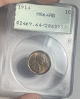 1914 LINCOLN WHEAT CENT GRADED PCGS MS64RB OGH OLD RATTLER HOLDER