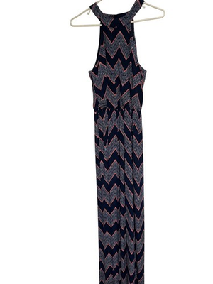 #ad Chevron Maxi Dress NWT Size Small Navy Coral Pink White High Neck Sleeveless Sum $27.00