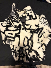 ZARA Black White Graphic Sherpa Teddy Fleece ...