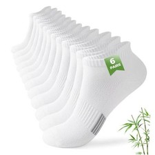 6 Pairs Ankle Socks for Women Bamboo Viscose Mens Low Cut Athletic 3-5 White 6
