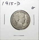 1915 D US Barber 90% Silver Quarter 25c G Good Free Shipping