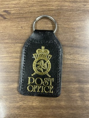 Vintage British Post Office Leather Keychain Gold Crest Crown Postal Fob