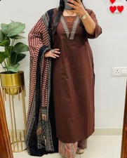 Indian Women EmbroideryEthnic Cotton Kurta Set Kurti Pants With Designer Dupatta