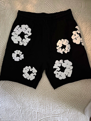 DENIM TEARS Men s Sweat Shorts Black/White Floral Print Size M Regular